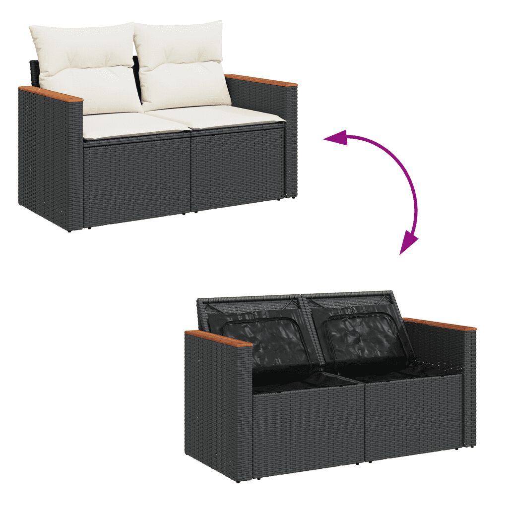 vidaXL 6 Piece Garden Sofa Set with Cushions Black Poly Rattan